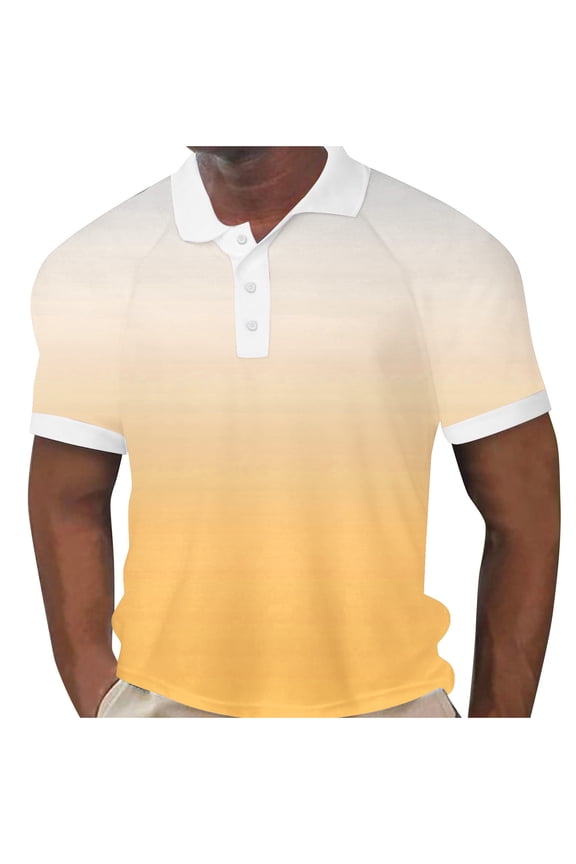 Men's T-Shirts Gradient Short-Sleeve Collared Button-Down Pullover,Sizes M-3XL