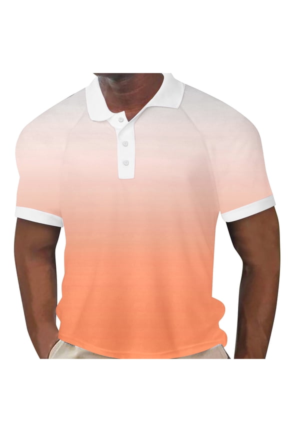 Men's T-Shirts Gradient Short-Sleeve Collared Button-Down Pullover,Sizes M-3XL