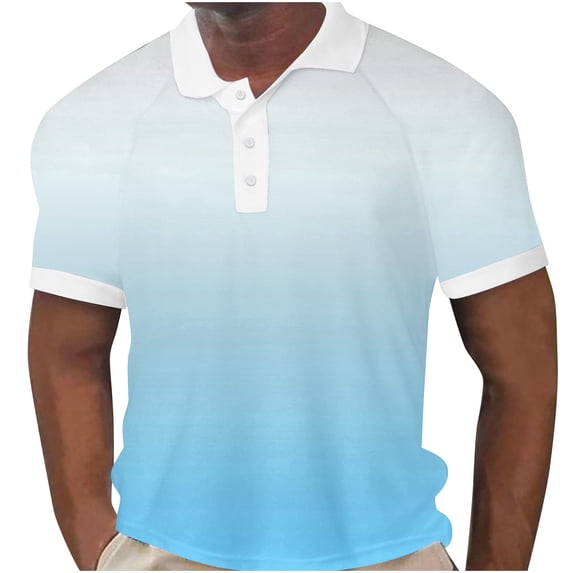 Zekutng Men's T-Shirts Gradient Short-Sleeve Collared Button-Down Pullover,Sizes M-3XL