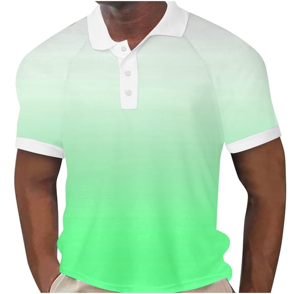 Zekutng Men's T-Shirts Gradient Short-Sleeve Collared Button-Down Pullover,Sizes M-3XL