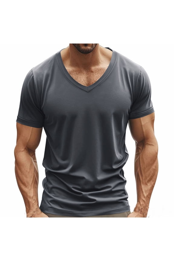 Men's T-Shirts Leisure Motion Ventilation Solid Color V-Neck Short Sleeve,Sizes S-3XL