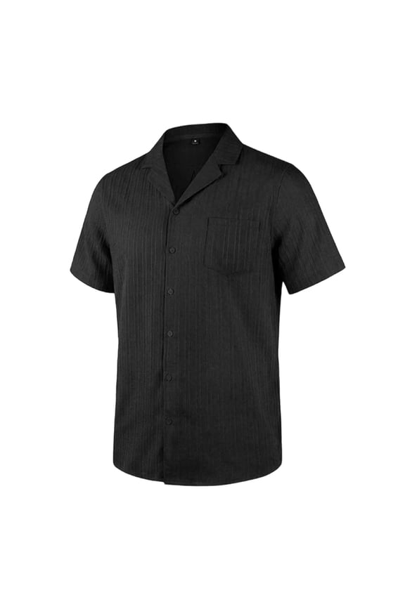 Men's T-Shirts Solid-Color Jacquard-Patterned Pocketed Lapel Beach Shirt,Sizes S-3XL