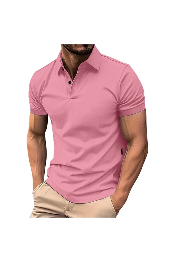 Men's T-Shirts Solid Color Summer Classic Button Short Sleeve Pullover,Sizes S-3XL