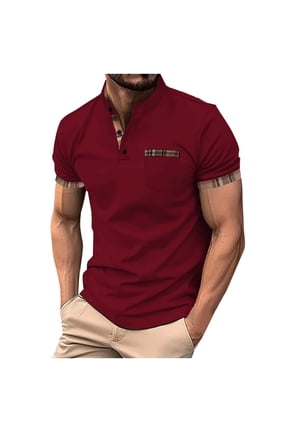 Men's T-Shirts Stand-Up Collar Short-Sleeve Button-Down Pullover,Sizes M-3XL