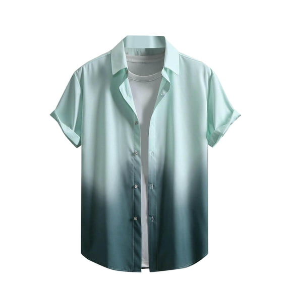 Zekutng Mens Shirts Gradient-Print Short-Sleeve Button-Down Collar Summer Shirt,Sizes M-3XL