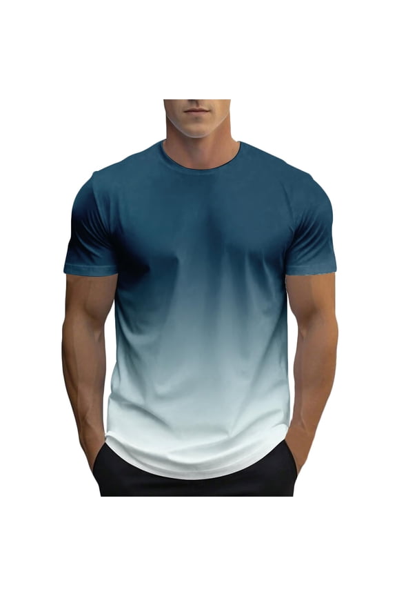 Mens Shirts Gradient Summer Short-Sleeve Crew-Neck Pullover,Sizes S-2XL