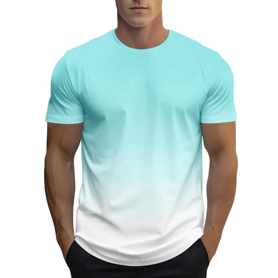 Zekutng Mens Shirts Gradient Summer Short-Sleeve Crew-Neck Pullover,Sizes S-2XL