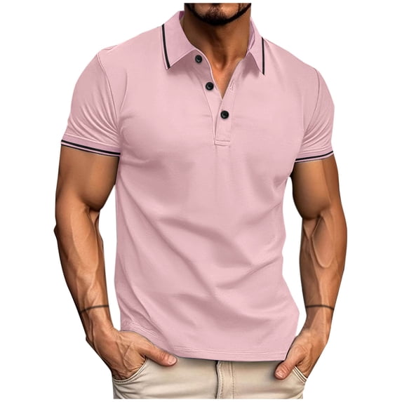 Zekutng Mens T-Shirts Casual Solid Button Pullover Short Sleeve Turndown Collar,Sizes S-3XL
