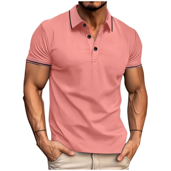 Zekutng Mens T-Shirts Casual Solid Button Pullover Short Sleeve Turndown Collar,Sizes S-3XL