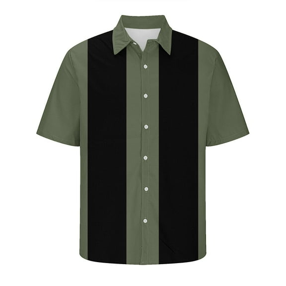 Zekutng Mens T Shirts Color-Blocked Collared Button-Down Hawaiian Shirt,Sizes M-3XL