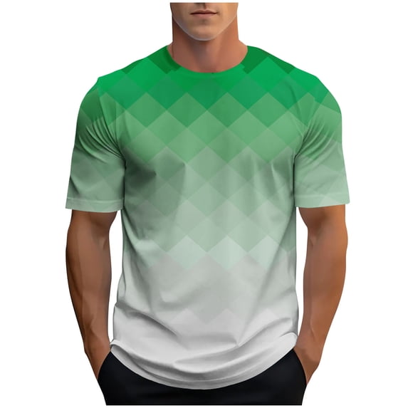 Zekutng Mens T-Shirts Gradient Checkered Print, Round-Neck, Short-Sleeve T-Shirt,Sizes M-3XL
