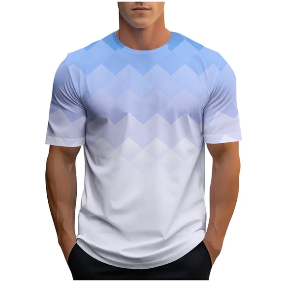 Zekutng Mens T-Shirts Gradient Checkered Print, Round-Neck, Short-Sleeve T-Shirt,Sizes M-3XL