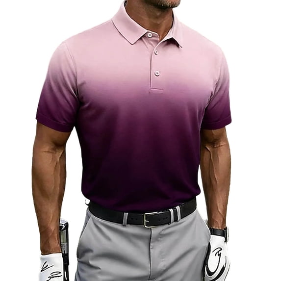 Zekutng Mens T-Shirts Gradient Print Collared Button-Down Shirt,Sizes S-5XL