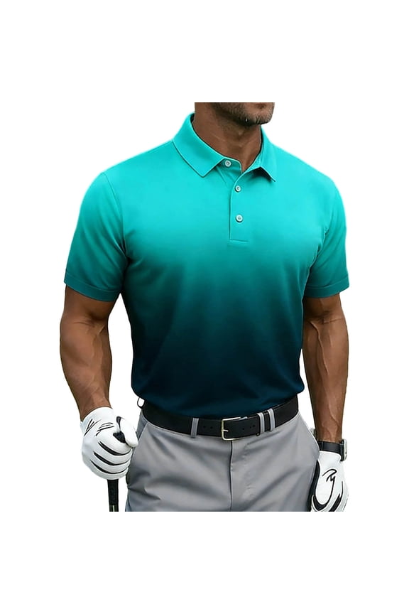 Mens T-Shirts Gradient Print Collared Button-Down Shirt,Sizes S-5XL