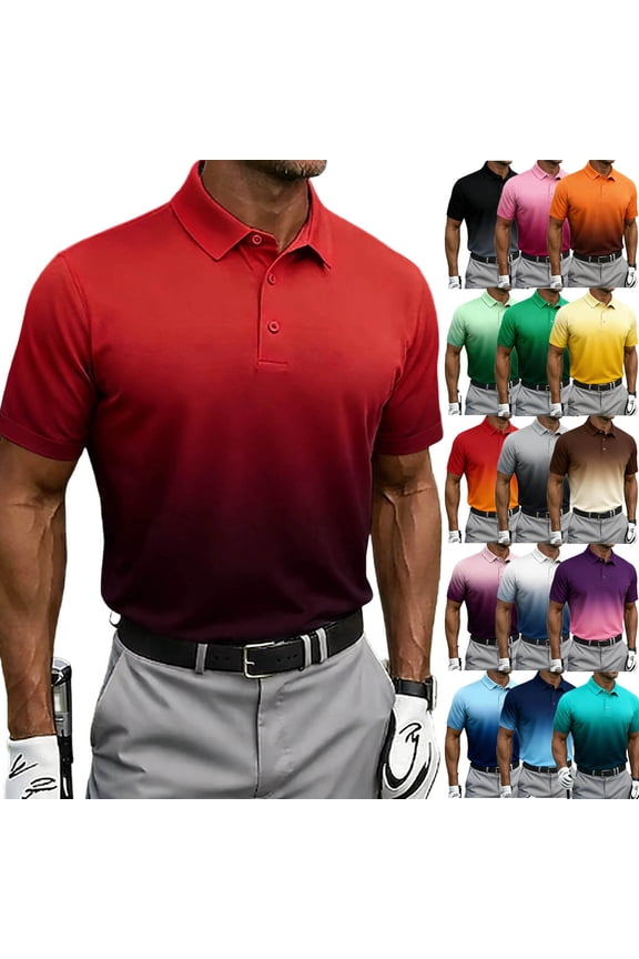 Mens T-Shirts Gradient Print Collared Button-Down Shirt,Sizes S-5XL