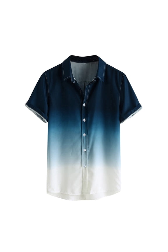 Mens T-Shirts Gradient-Print Short-Sleeve Collared Summer Shirt,Sizes S-2XL