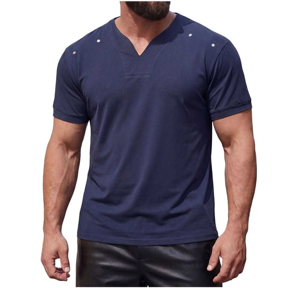 Zekutng Mens T-Shirts Solid-Color V-Neck Pullover Short-Sleeve Shirt,Sizes S-3XL