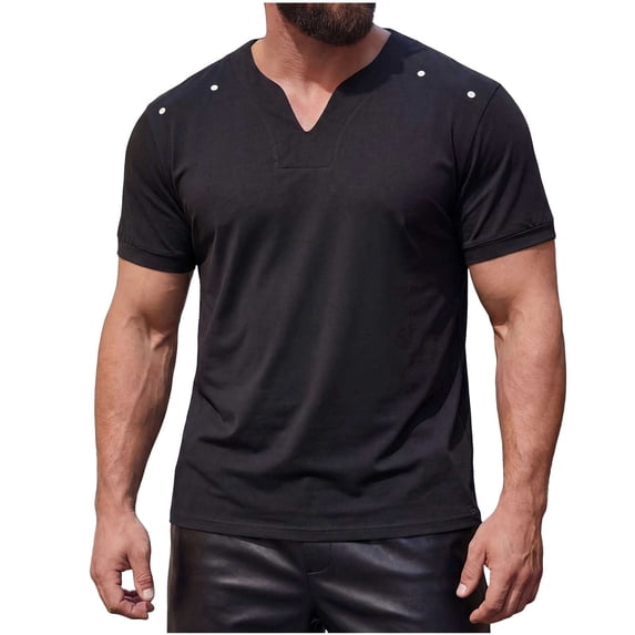 Zekutng Mens T-Shirts Solid-Color V-Neck Pullover Short-Sleeve Shirt,Sizes S-3XL