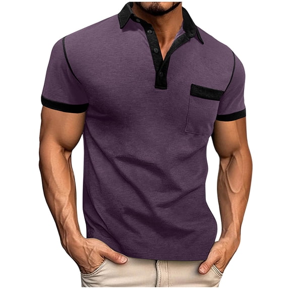 Zekutng Mens T-Shirts Summer Button down Turn down Collar Tops with Pocket,Sizes S-3XL