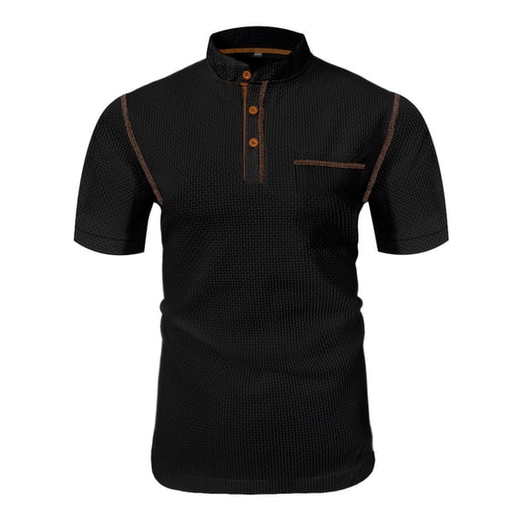 Zekutng Mens T-Shirts Summer Casual Solid Color Short Sleeved Button Pocket Stand up Collar Top/Shirt,Sizes S-3XL