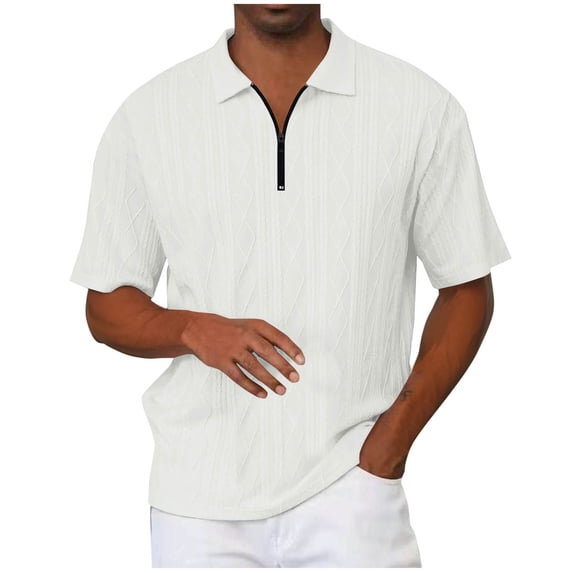 Zekutng Mens T Shirts Summer Solid Zipper Short Sleeve Turndown Collar,Sizes S-3XL