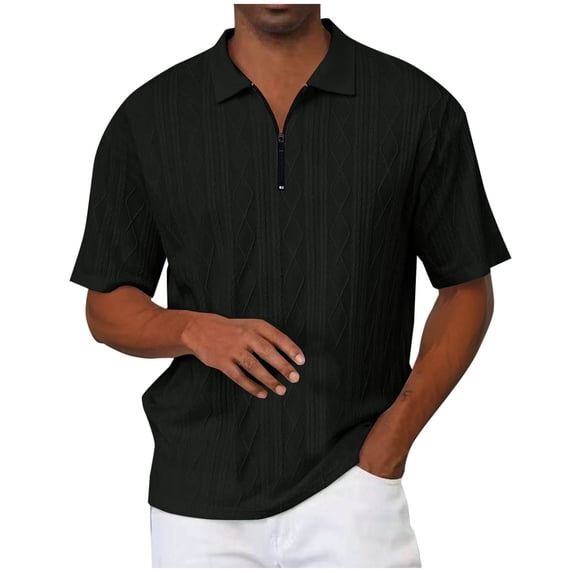 Zekutng Mens T Shirts Summer Solid Zipper Short Sleeve Turndown Collar,Sizes S-3XL