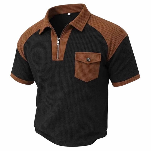 Zekutng Mens T-Shirts Two-Tone Short-Sleeve Shirt with Collar and Pockets,Sizes S-3XL