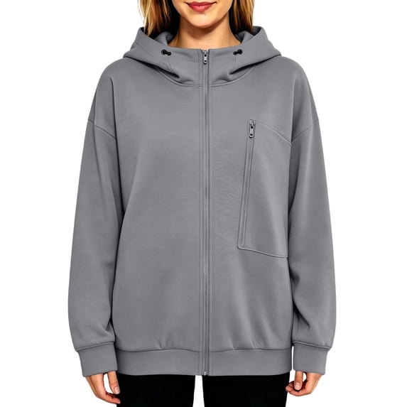 Zekutng Oversized Hoodies for Women Full Zip Hooded Sweatshirt Jacket Solid Casual Long Sleeve Fall Outfits with Zipper Patch Pocket, Sizes S-3XL