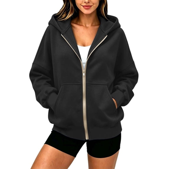 Zekutng Oversized Sweatshirts for Women Zip Up Hoodie Loose Casual Long Sleeved Sweatshirt Jacket with Pockets, Sizes S-2XL