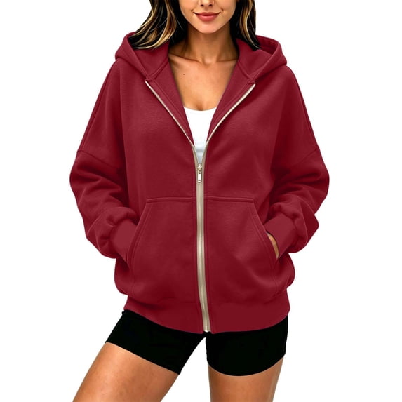 Zekutng Oversized Sweatshirts for Women Zip Up Hoodie Loose Casual Long Sleeved Sweatshirt Jacket with Pockets, Sizes S-2XL