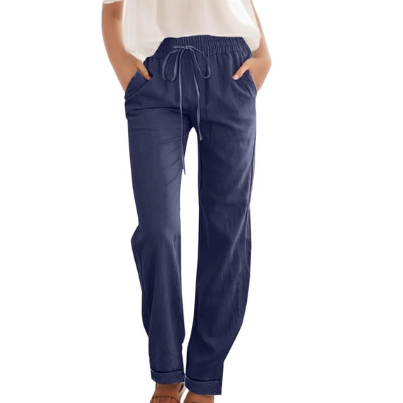 Zekutng Pants for Women Casual Slim High Elastic Waist Color Sports Cotton and Linen Pants,Sizes S-2XL