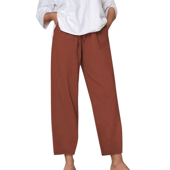 Zekutng Pants for Women Lace-up and Linen All Straight Leg Casual Pants,Sizes S-5XL