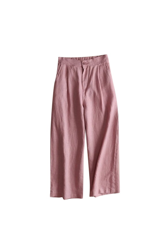Pants for Women Solid Color Casual Button Cotton and Linen Straight Barrel Ninth Pants,Sizes M-3XL