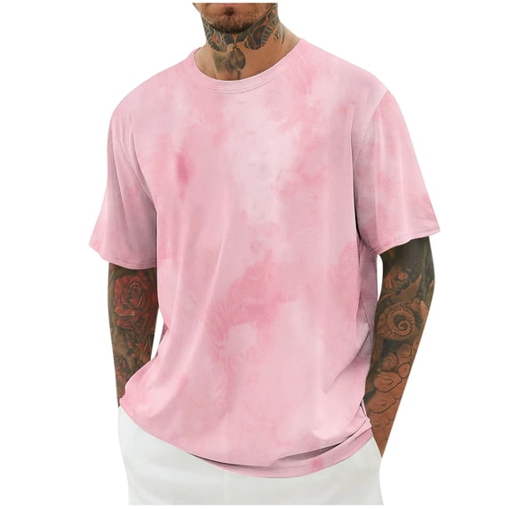 Zekutng Shirts for Men Cotton-Look Tie-Dye Print Short-Sleeve Shirt,Sizes M-5XL