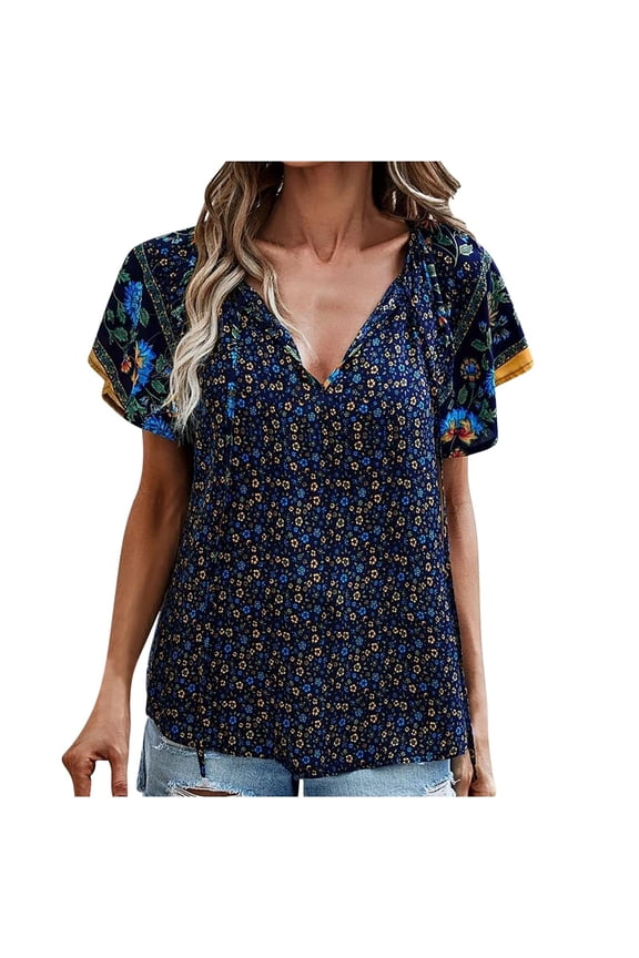 Summer Tops for Women Casual Short Sleeve Leopard Print Patchwork T-Shirt Blouses,Sizes S-2XL