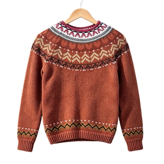 Zekutng Sweaters for Women Crew Neck Fair Isle Nordic Knit Pullover Long Sleeve Retro Geometric Pattern Thick Warm Knit Layering,Sizes XS-5XL