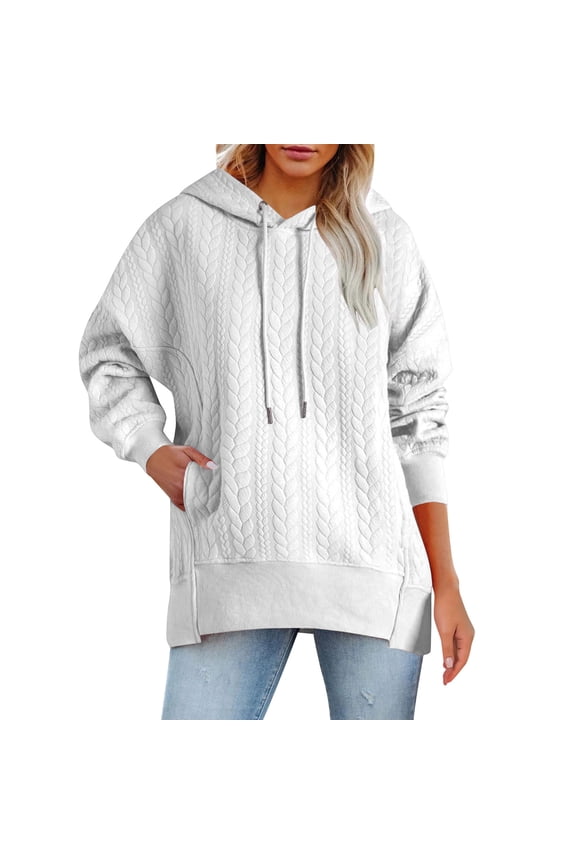 Sweatshirt for Women Drawstring Fall Oversized Casual Cable Knit Pattern Hoodies with Pocket,Sizes S-2XL