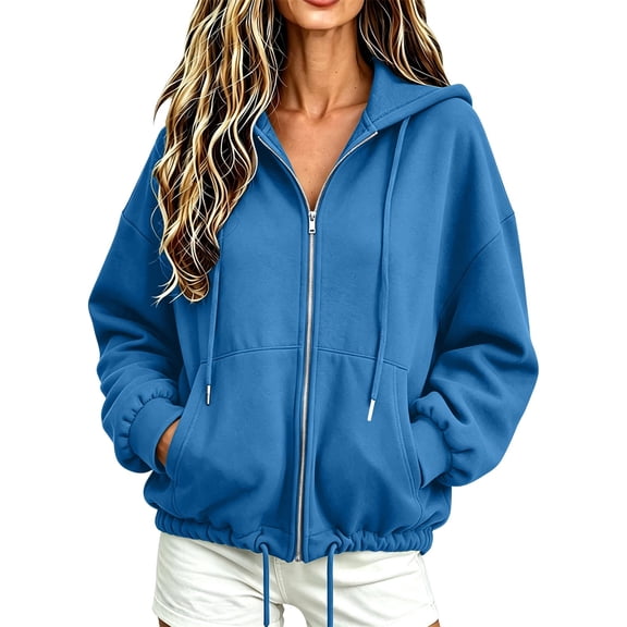 Zekutng Sweatshirt for Women Oversized Solid Casual Long Sleeve Hooded Sweatshirt with Adjustable Drawstring Hem, Sizes S-2XL
