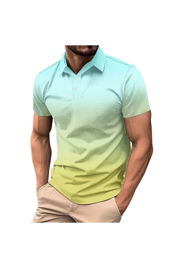 T Shirts for Man Gradient-Print Button-Down Short-Sleeve Shirt,Sizes S-4XL