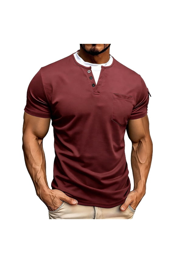 T Shirts for Man Short Sleeved Fake Two-Piece Double-Layer Round Neck Pullover,Sizes S-3XL