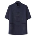 thumbnail image 1 of Zekutng T Shirts for Man Stand-Up Collar Retro Button-Down Short-Sleeve Shirt,Sizes S-3XL, 1 of 3