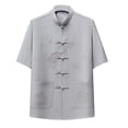 thumbnail image 1 of Zekutng T Shirts for Man Stand-Up Collar Retro Button-Down Short-Sleeve Shirt,Sizes S-3XL, 1 of 3