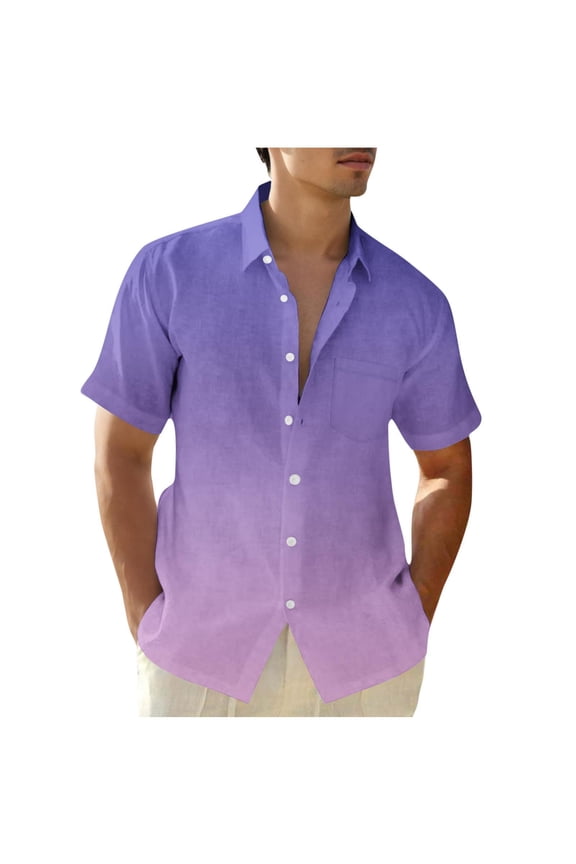 T Shirts for Man Summer Short-Sleeve Button-Down Collar Shirt with Gradient Print and Pockets,Sizes S-5XL
