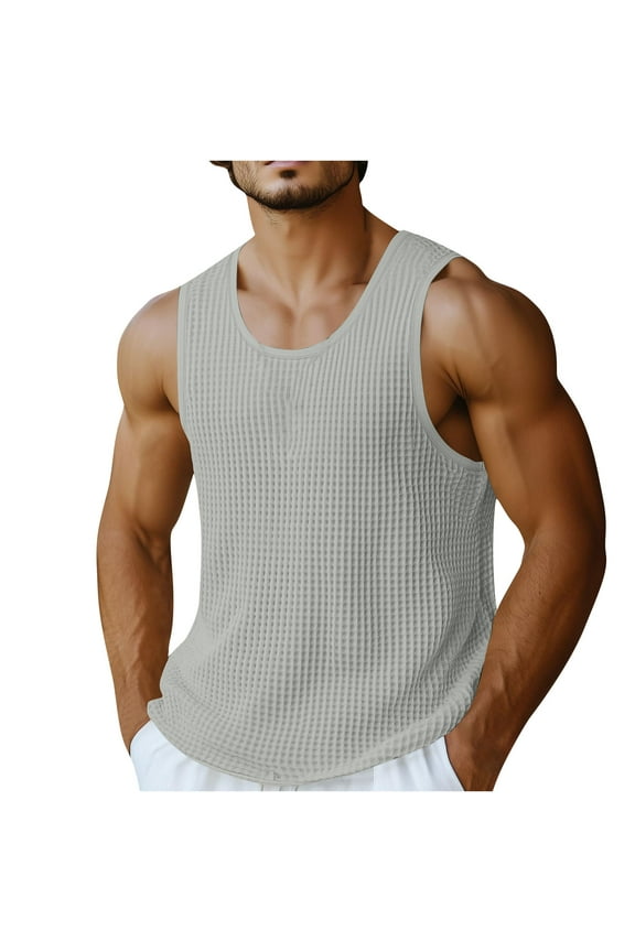 Tank Tops Men Solid Casual Fitness Sport Permeability Round Neck Tops,Sizes S-3XL