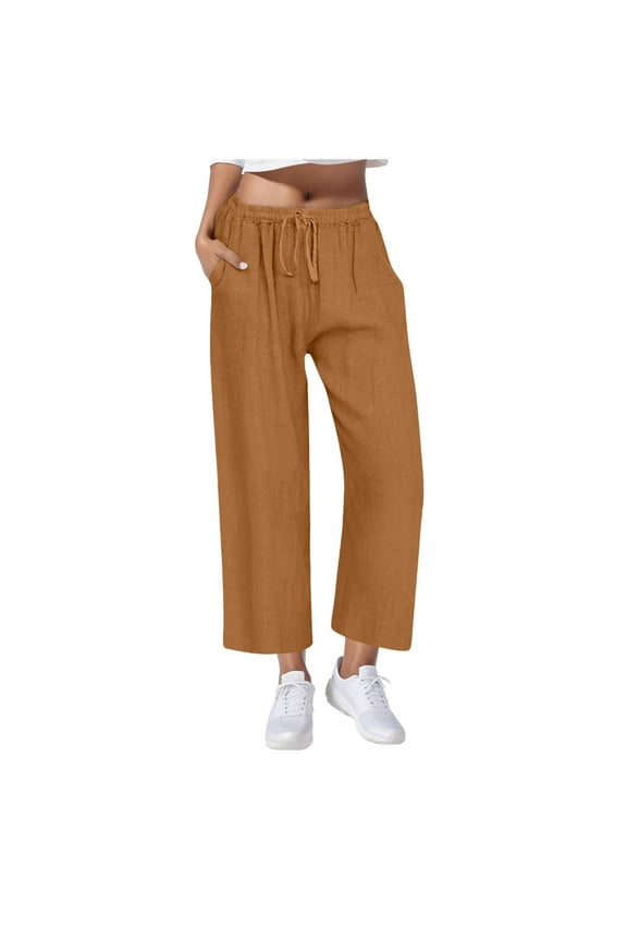 Women's Pants Casual Solid Elastic Waist Pocket High Waist Strap Home Pants,Sizes S-3XL