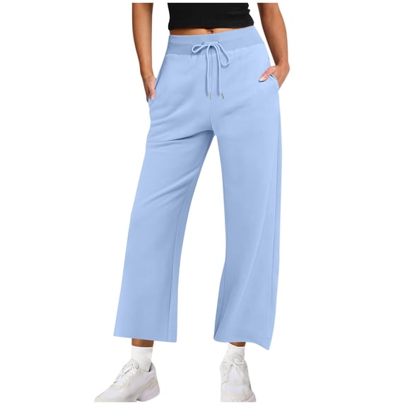 Zekutng Women's Pants Summer Straight-Leg Pants with Elastic Waist and Drawstring,Sizes S-2XL