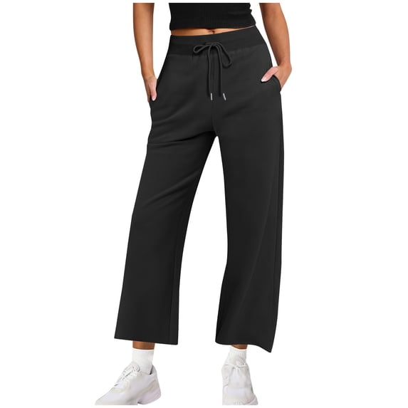 Zekutng Women's Pants Summer Straight-Leg Pants with Elastic Waist and Drawstring,Sizes S-2XL