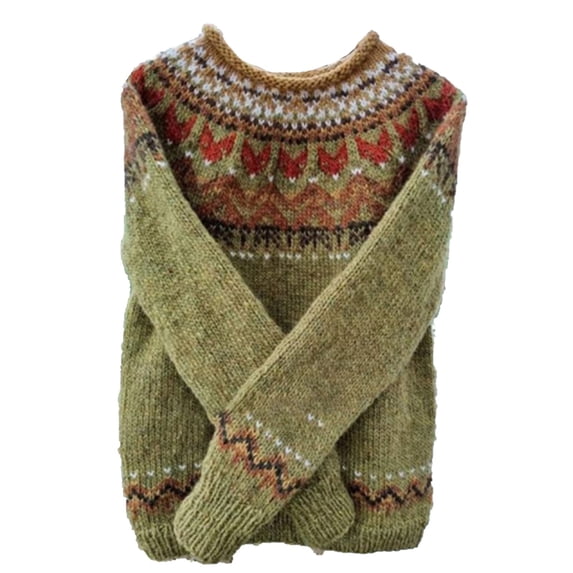Zekutng Women's Sweaters Crew Neck Fair Isle Nordic Knit Pullover Long Sleeve Retro Geometric Pattern Thick Warm Knit Layering,Sizes XS-5XL