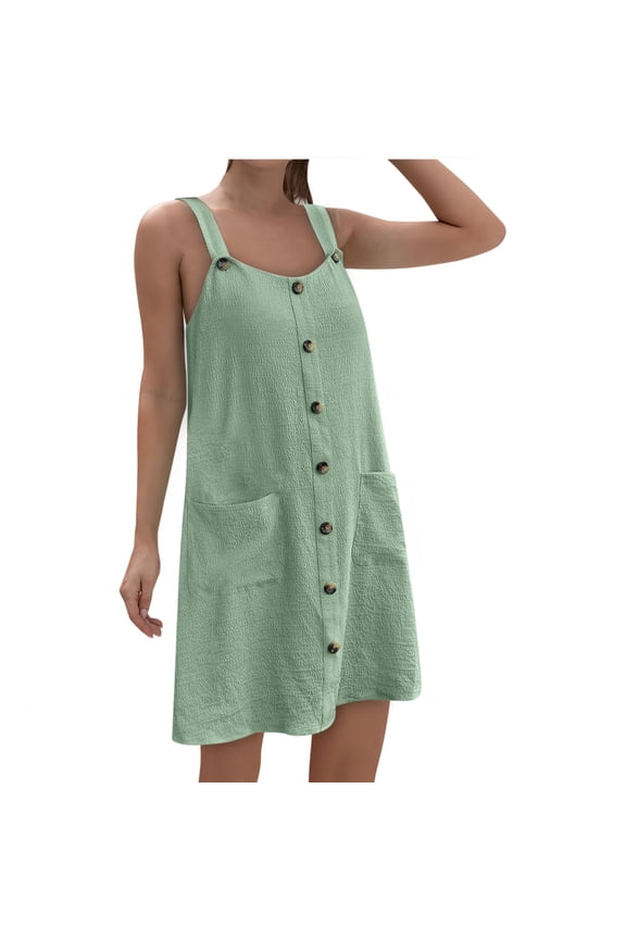 Womens Dresses Summer New Solid Color Loose and Comfortable Casual Strap Dress with Hanging Strap Round Neck,Sizes S-3XL