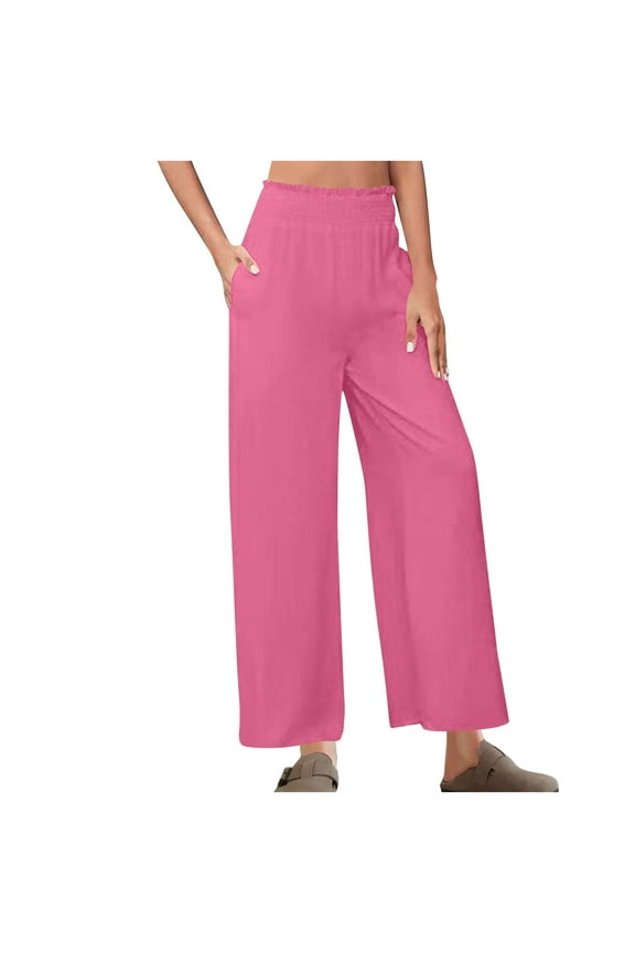 Womens Pants Loose and Comfortable Solid Flower Bud Waist Strap Pants,Sizes S-3XL